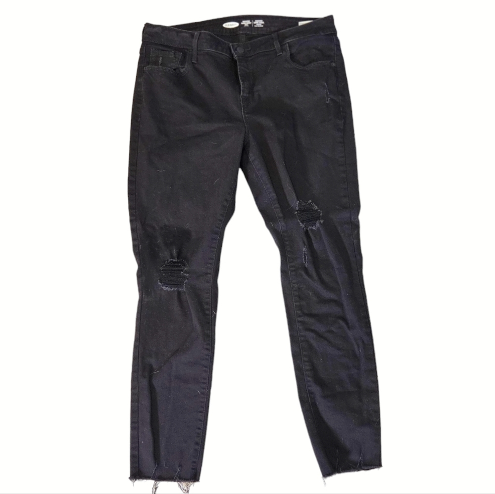 Old Navy Black Rockstar Super Skinny Ankle Mid-Rise Jeans (Size 14) - Distressed